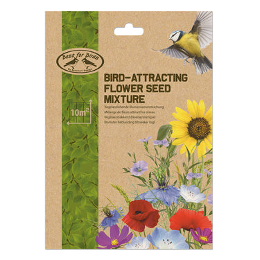 Verpakking met bloemenzaden om vogels mee aan te trekken