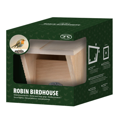 Nestkast voor roodborst van dik hout in giftbox