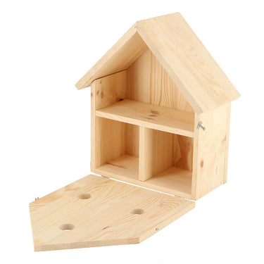 voorkant houten mussen villa geopend
