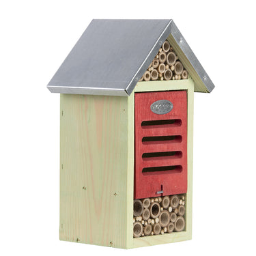 Insectenhotel met zinken dak met rood frontje