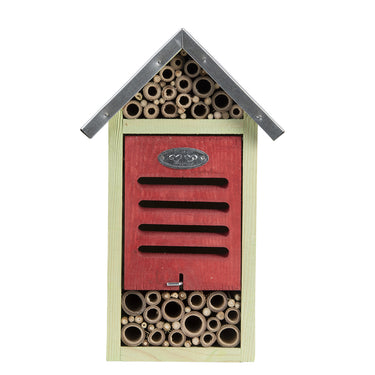 Insectenhotel met zinken dak met rood frontje
